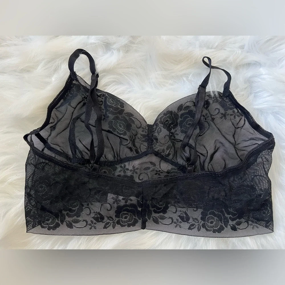Sheer Black Floral Lace Bralette